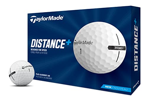 TaylorMade Distance+ Golf Balls (White Dozen) - Max Distance, Soft Feel, Mid-Launch Trajectory