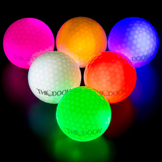 THIODOON Glow in the Dark LED Golf Balls (6 Pack) - Light Up Night Golf Balls with Reset Timer (Great Gift!)