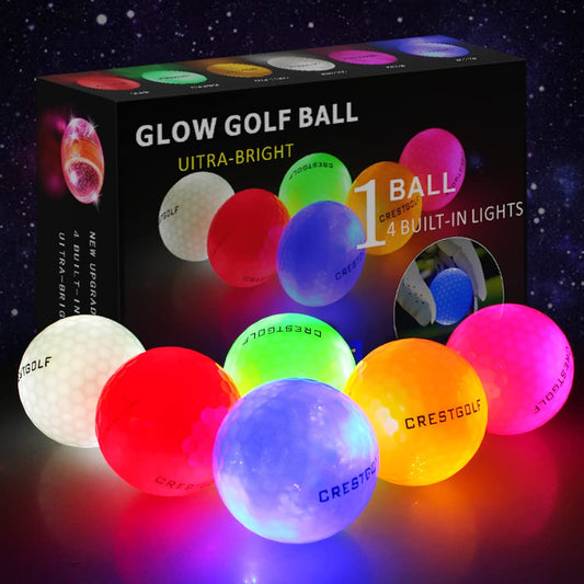 Crestgolf Glow Golf Balls - LED Light Up Golf Balls with 4 Super Bright LEDs (Mixed Colors, 6 Pack)