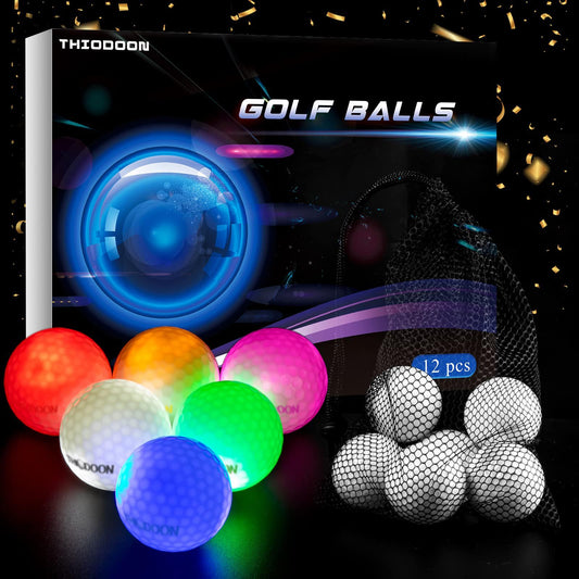 THIODOON Glow in the Dark LED Golf Balls (12 Pack) - Light Up the Night Golf Balls with Reset Timer (Great Gift!)