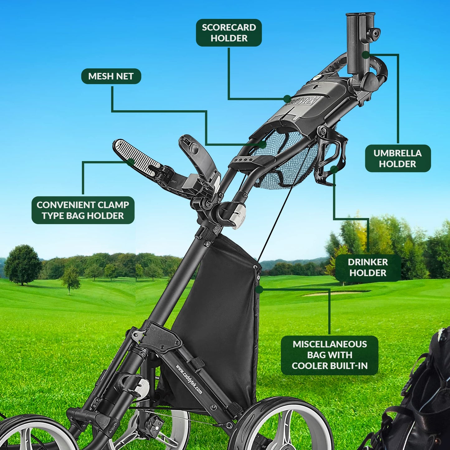 Effortless Mobility: CaddyTek Explorer V8 - Lightweight 4-Wheel Push Cart (Folds Compact, Adjustable Handle)