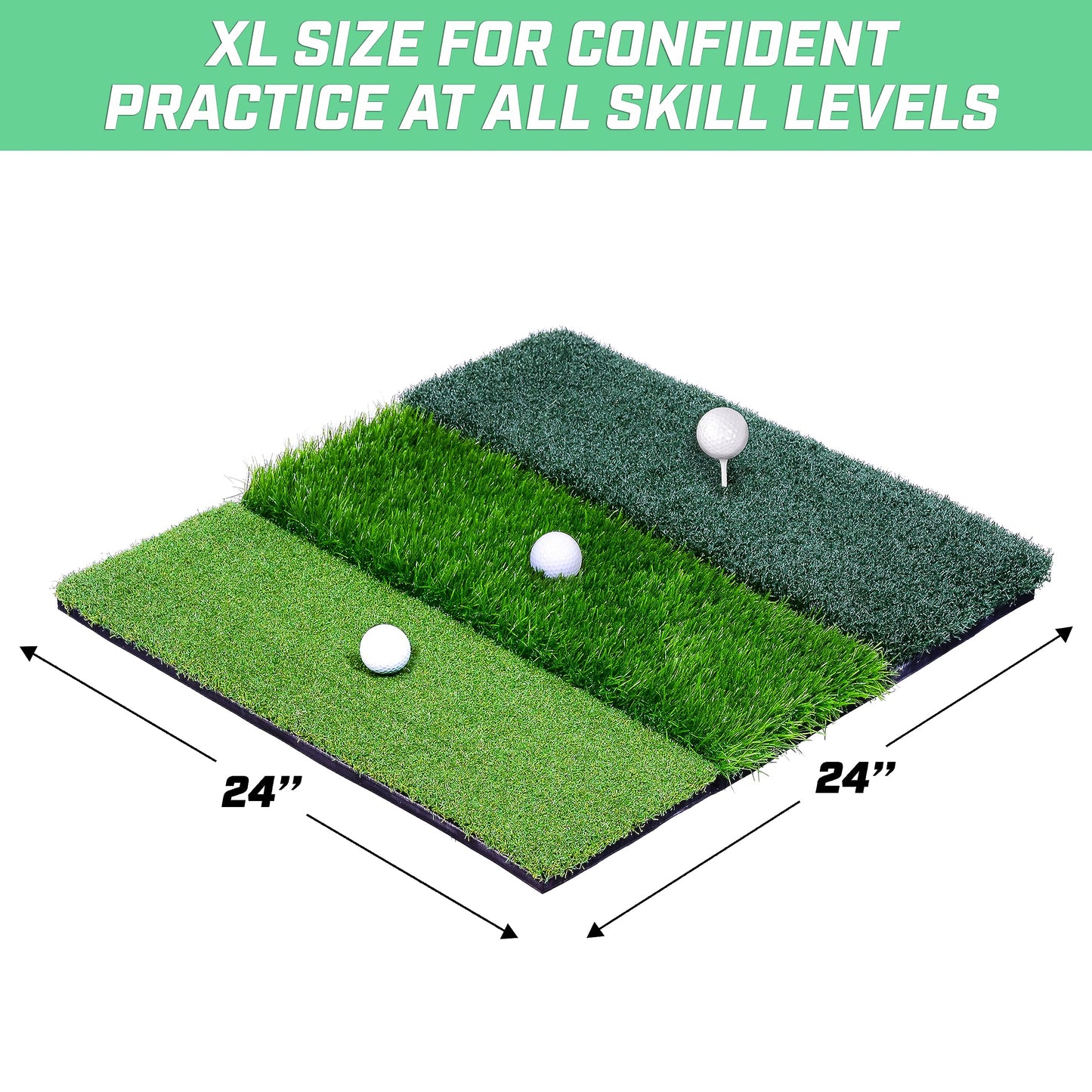 GoSports Tri-Turf XL Golf Practice Mat: Realistic Feel for All Your Shots (24" x 24")